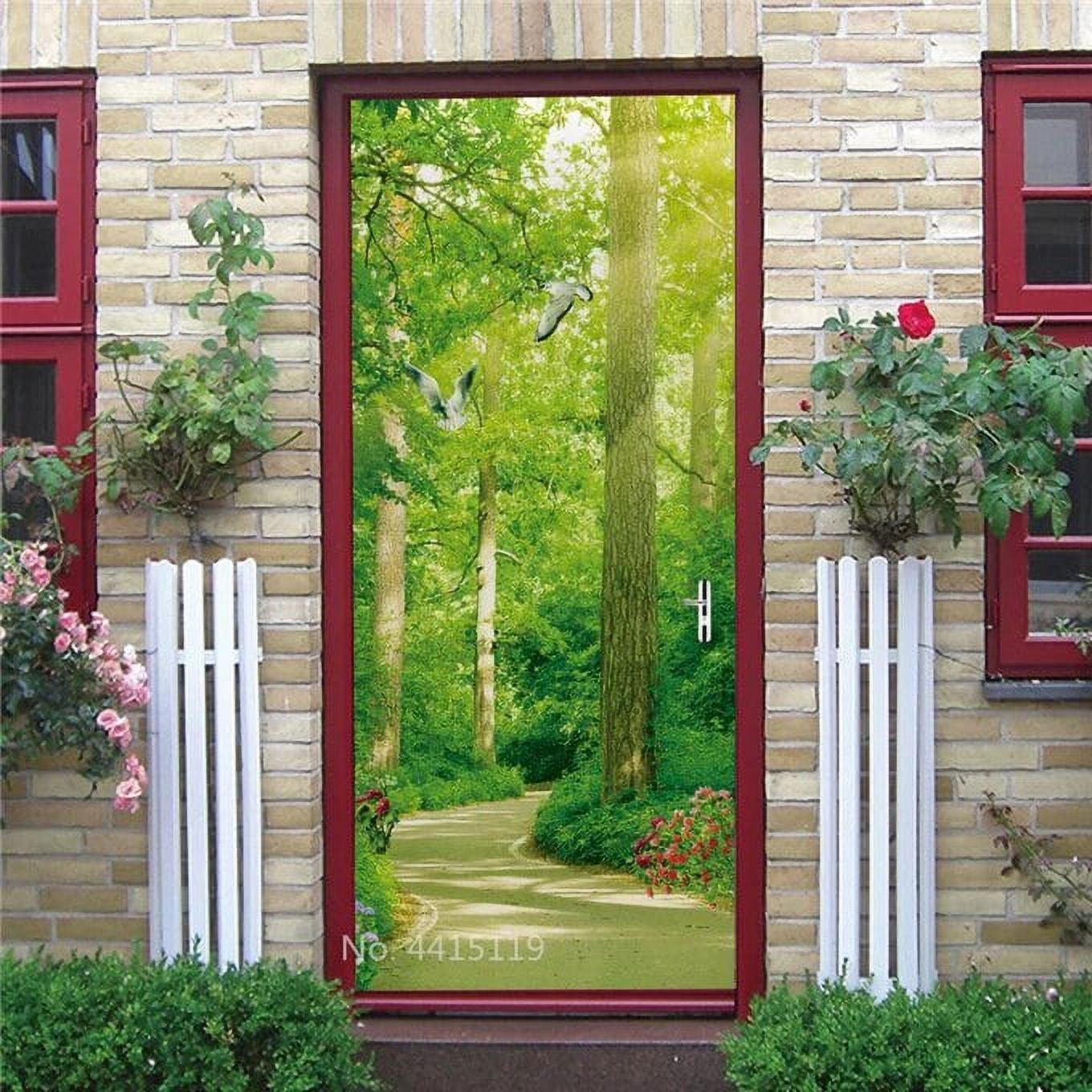 Sunshine Woods Scenery Door Sticker Jungle 3D Wallpaper For Bedroom