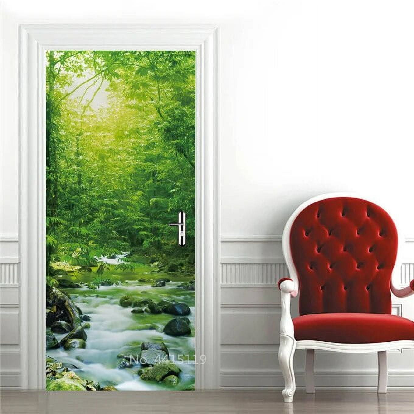Sunshine Woods Scenery Door Sticker Jungle 3D Wallpaper For Bedroom