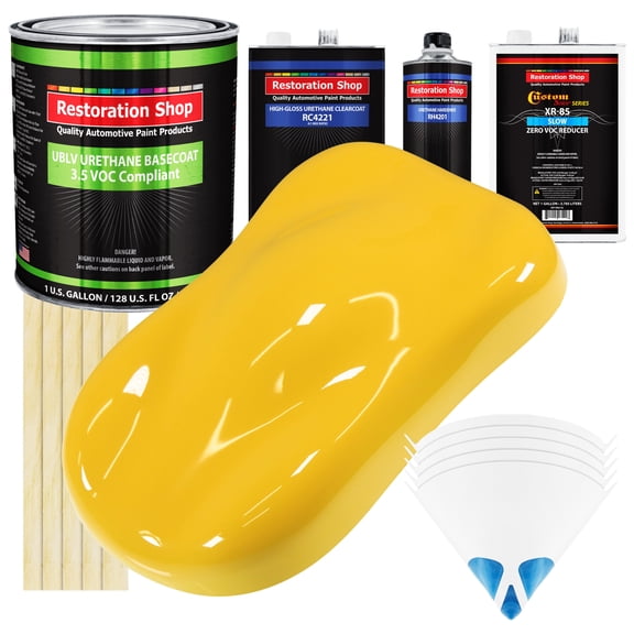 Sunshine Yellow Low VOC SLOW 1 Gallon Auto Paint Kit URETHANE BASECOAT Clearcoat