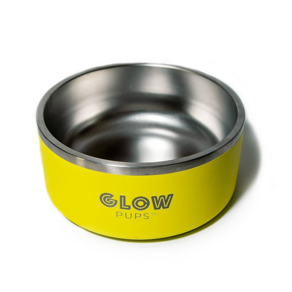 Glow Pups Stainless Steel Pet Bowl for Dogs, 64 oz, Yellow