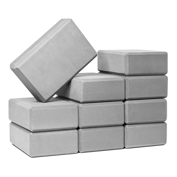 Sunshine Yoga 3" Yoga Block, 10 Pack Bulk EVA Foam Yoga Blocks, Firm and Supportive Yoga Brick, Balance Foam for Stretching, Pilates, and Workout, 3" x 6" x 9", Cool Gray
