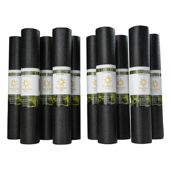 Sunshine Yoga Explore Bulk Yoga Mats, 10-Pack – 68" x 24", 4mm Thick, Non-Slip & Durable – Ideal for Studios, Schools & Gyms, Black