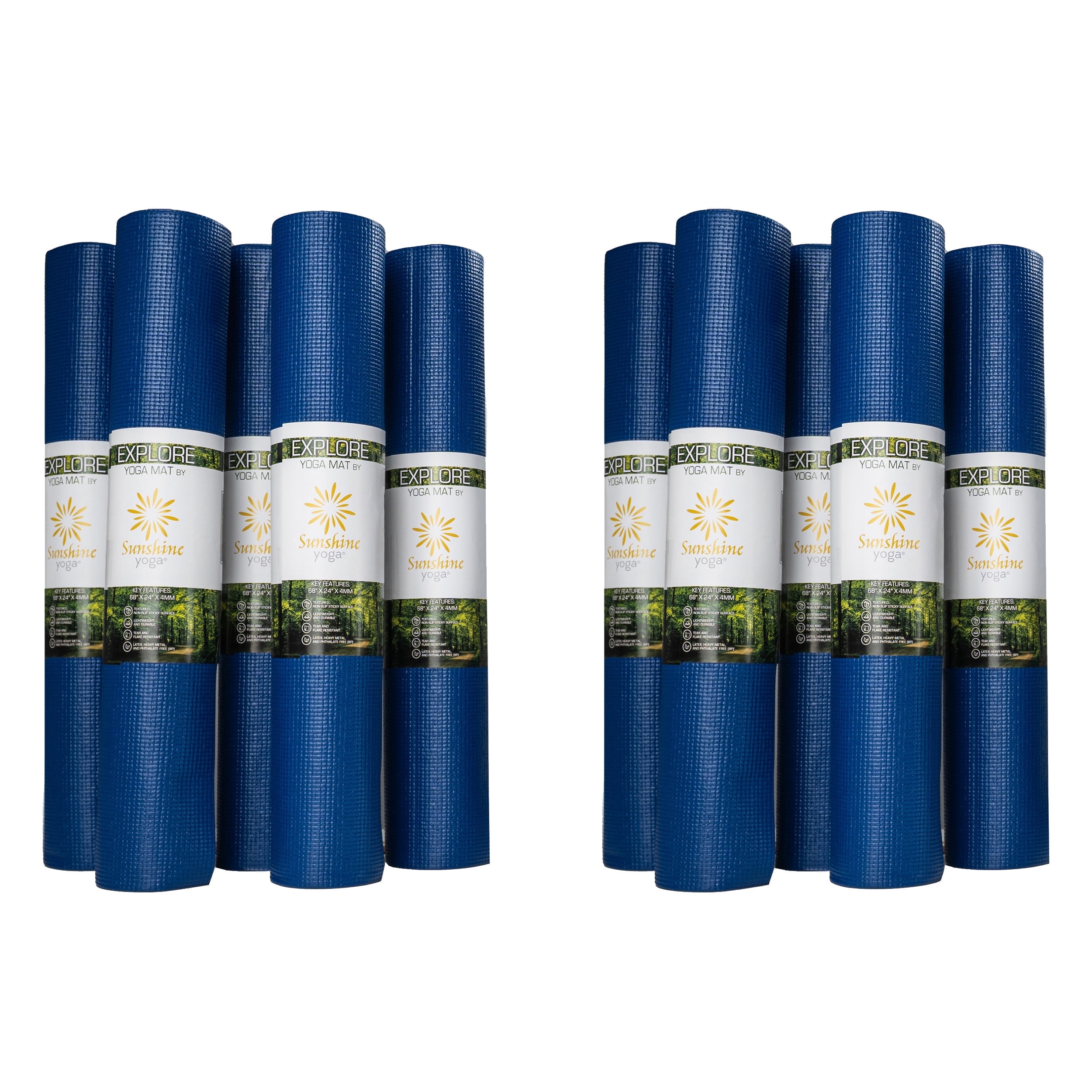 Sunshine Yoga Explore Bulk Yoga Mats, 10-Pack – 68" x 24", 4mm Thick, Non-Slip & Durable – Ideal for Studios, Schools & Gyms, Dark Blue