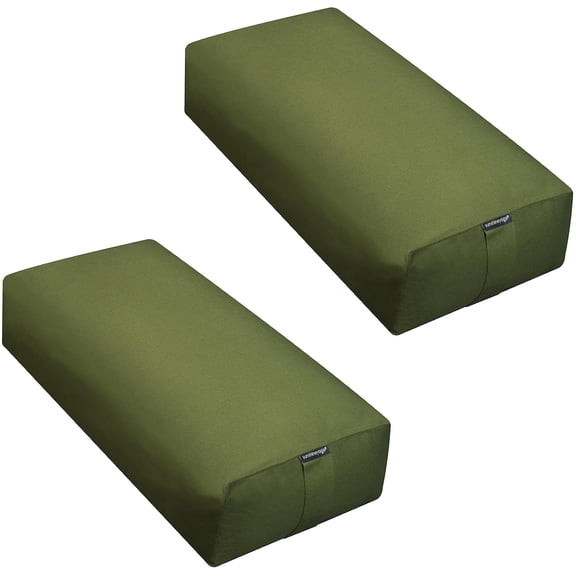 Sunshine Yoga - Extra Firm Large Rectangular Yoga Bolster - Improve Form, Flexibility and Strength - 100% Cotton - Washable (24 x 6 x 12 Inches) - 2 Pack - Moss Green