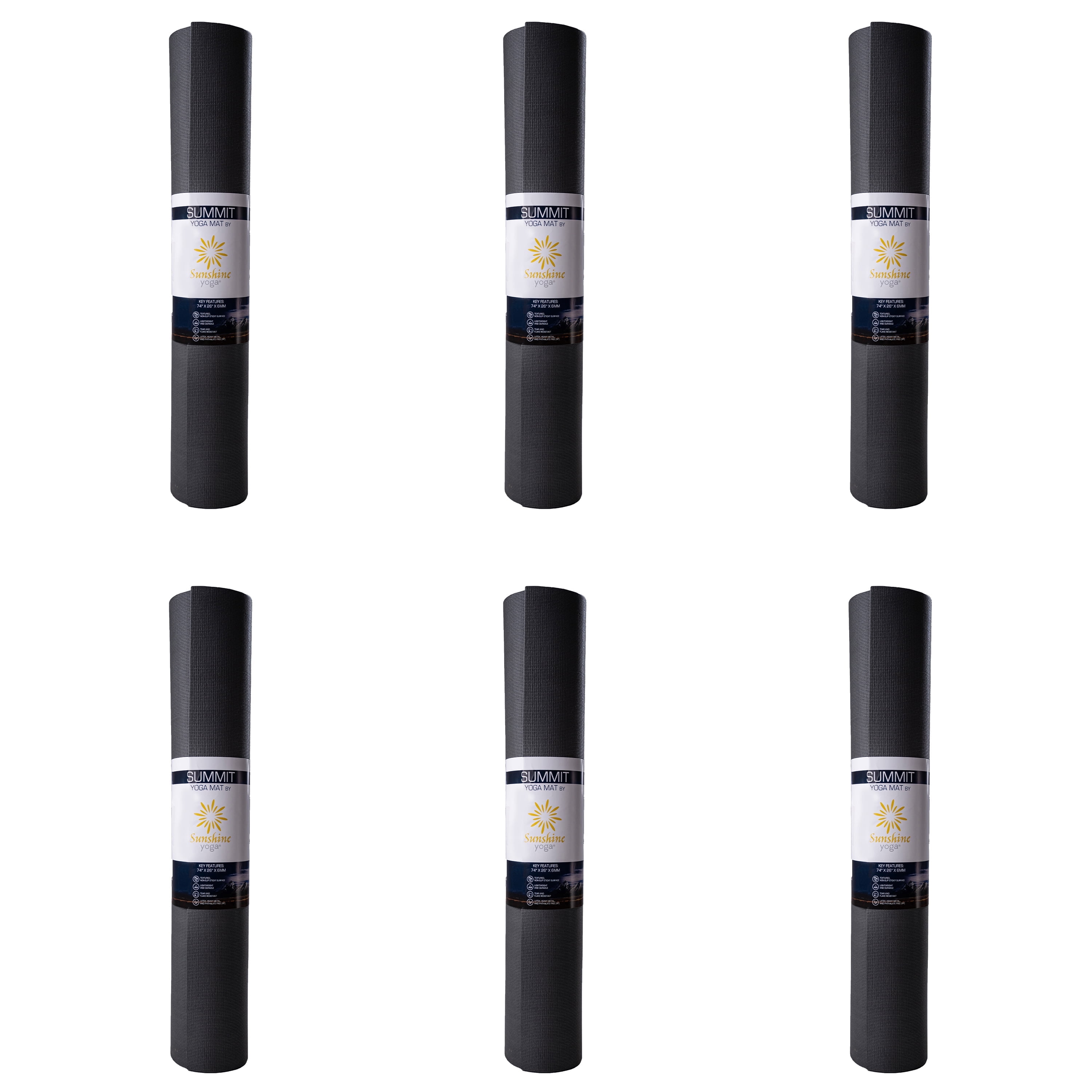 Sunshine Yoga Summit Yoga Mats, 74"x26"x6mm, Flake-Resistant, Non-Slip, 6 Pack