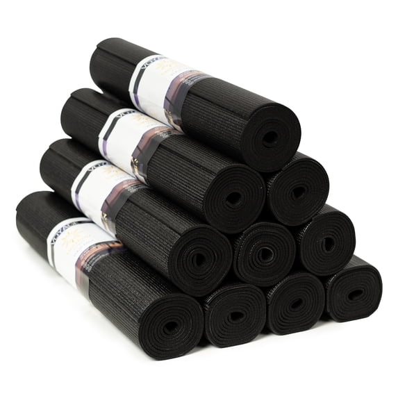 Sunshine Yoga Voyage Bulk Yoga Mats, 10-Pack – 72" x 24", 5mm Thick, Non-Slip, Durable & Anti-Tear – Studio & Gym Exercise Mats, Black
