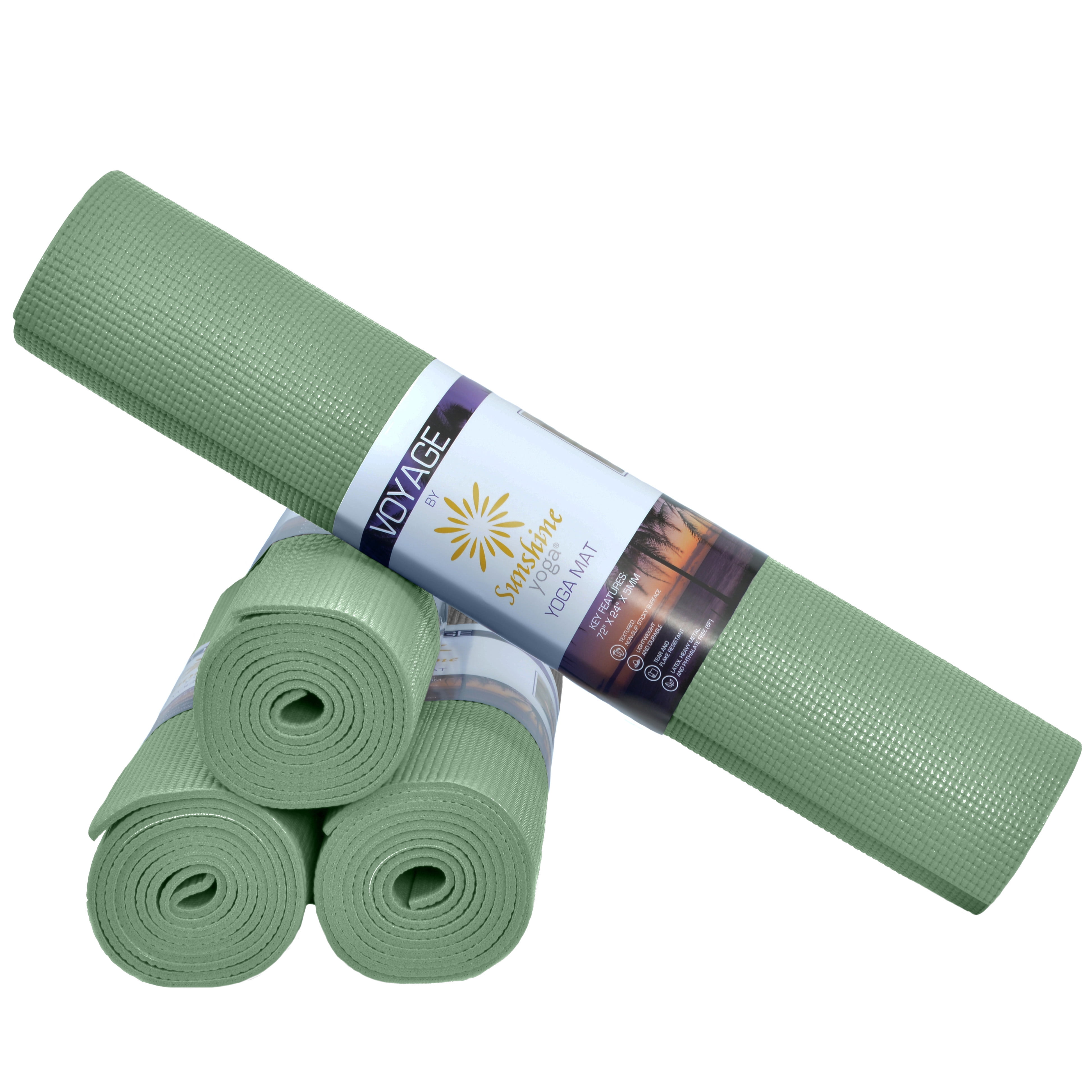 Sunshine Yoga Voyage Yoga Mat, Studio and Gym Bulk Yoga Mats, Durable, Anti-Tear, 72" x 24" x 5mm, 4 Pack, Sage