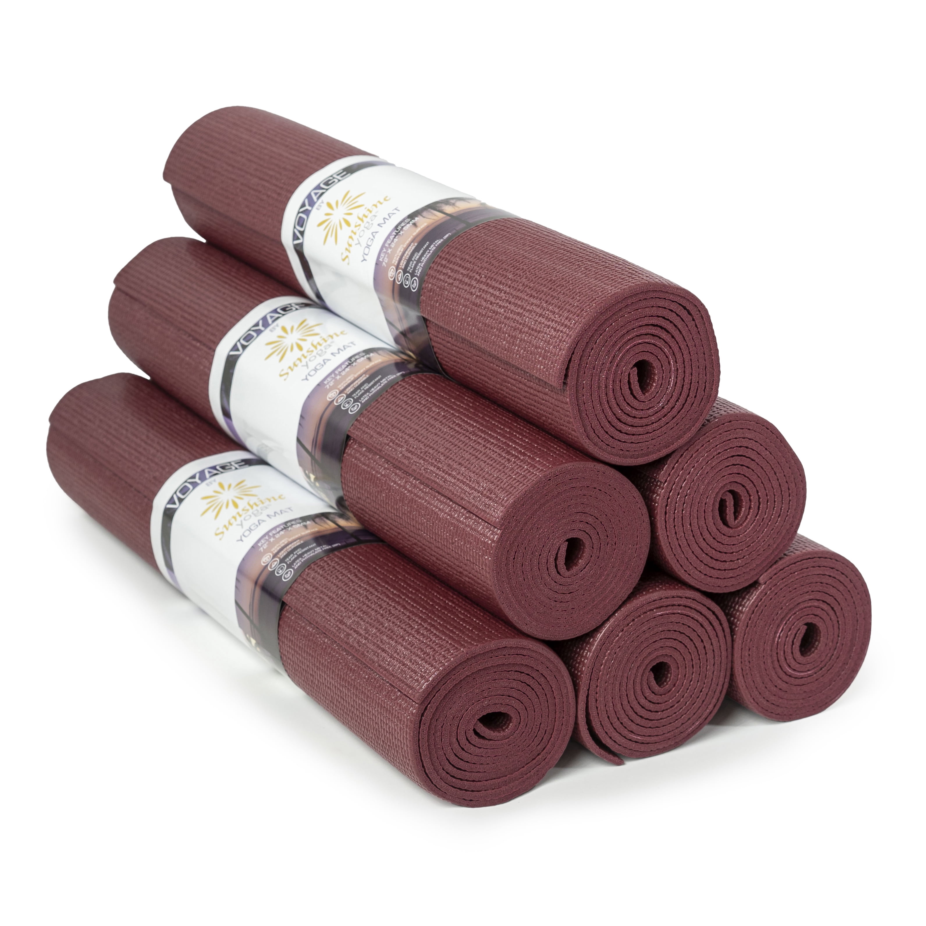 Sunshine Yoga Voyage Yoga Mat, Studio and Gym Bulk Yoga Mats, Durable, Anti-Tear, 72" x 24" x 5mm, 6 Pack, Burgundy