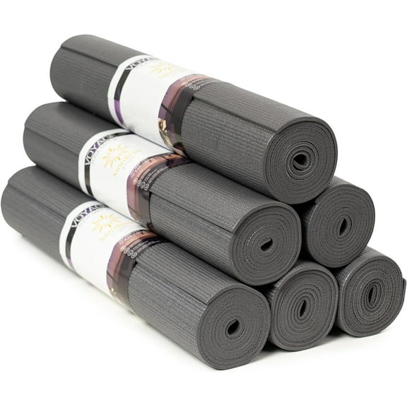 Sunshine Yoga Voyage Yoga Mats - Bulk 6 Pack - (72" x 24" x 5mm) - Easy to Clean - Tear Resistant - Thick (Charcoal)