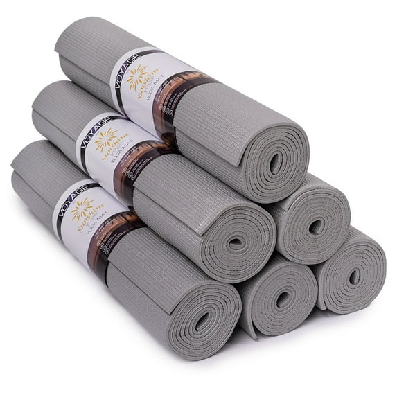 Sunshine Yoga Voyage Yoga Mats - Bulk 6 Pack - (72" x 24" x 5mm) - Easy to Clean - Tear Resistant - Thick (Cool Gray)