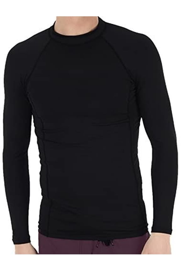 Mens Long Sleeve Snug Fitting Rash Guard Swimming Shirt, UV Protection 50+ Black Small
