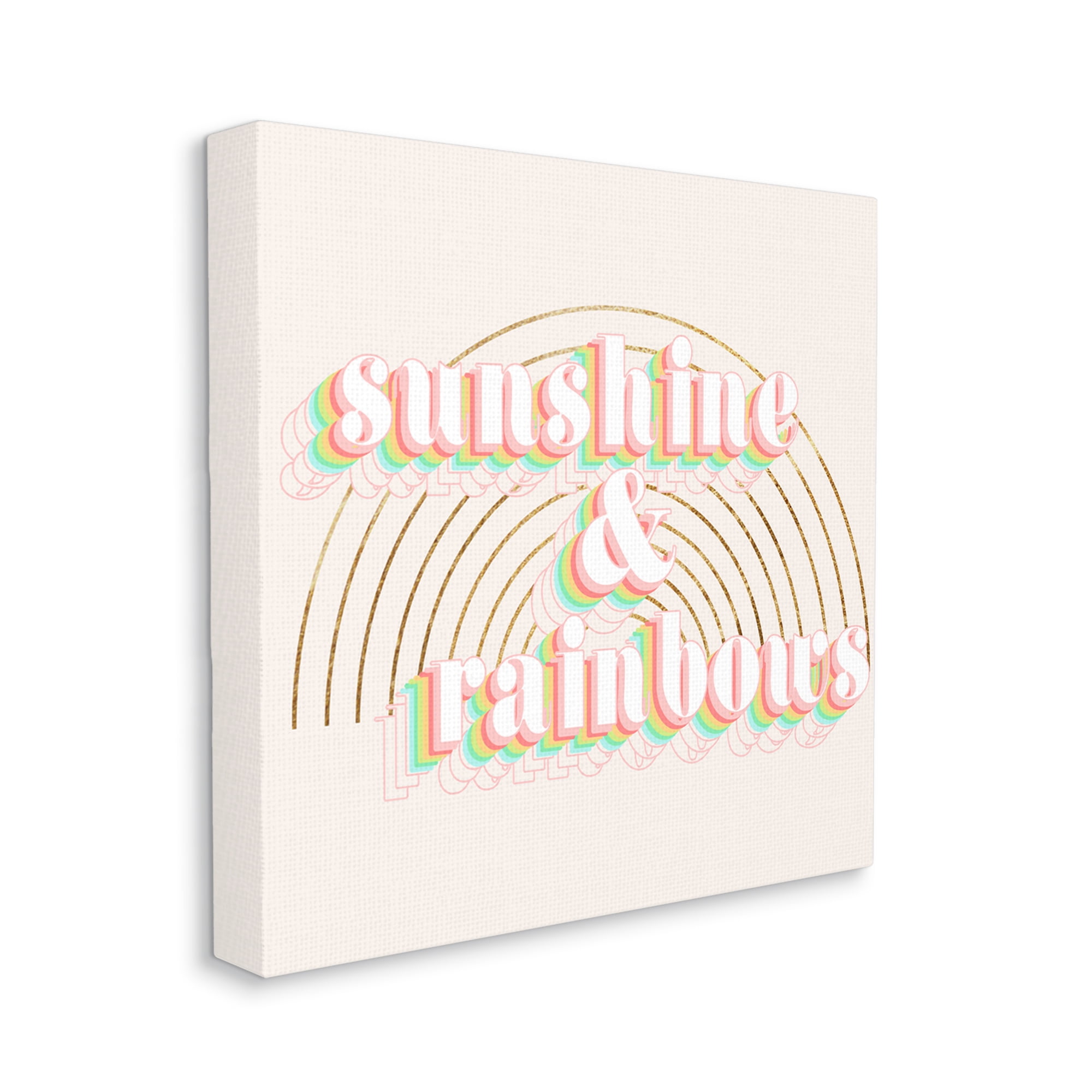 Sunshine and Rainbows Retro Typography Pop Round Arches Typography Gallery-Wrapped Canvas Print Wall Art, 17x17