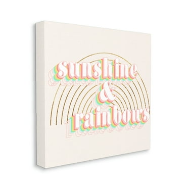 Sunshine and Rainbows Retro Typography Pop Round Arches Typography Gallery-Wrapped Canvas Print Wall Art, 17x17