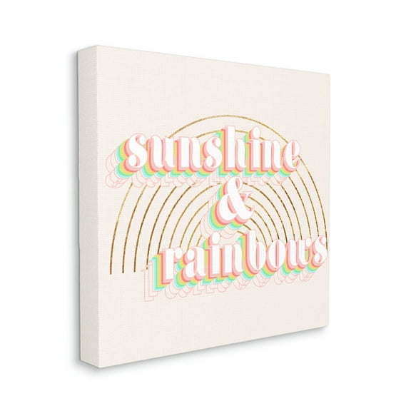 Sunshine and Rainbows Retro Typography Pop Round Arches Typography Gallery-Wrapped Canvas Print Wall Art, 17x17