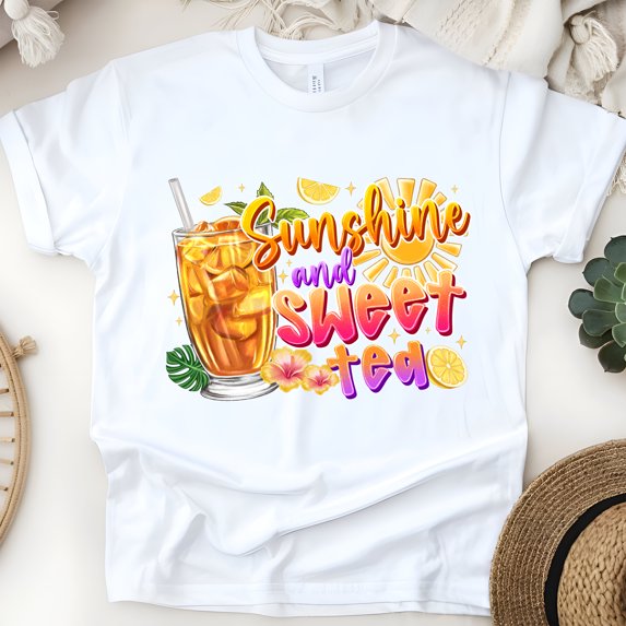 Sunshine and Sweet Tea Shirt – Southern Summer Drink Graphic Tee, White, Size M