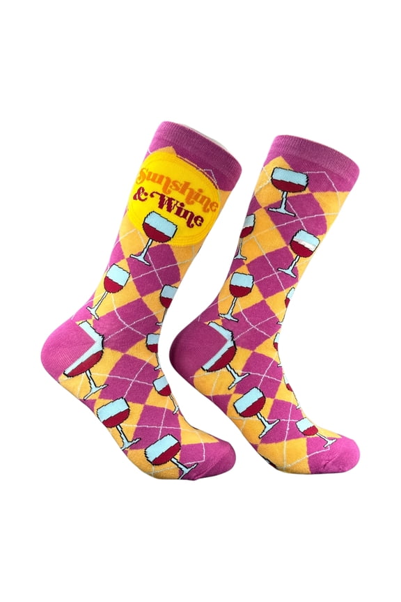Sunshine and Wine Socks Funny Sarcastic Drinking Graphic Novelty Footwear For Ladies