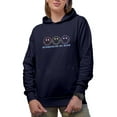 thumbnail image 1 of Sunshine on My Mind Quote feat. Retro Smiling Faces Art Merch Gift, Navy Blue Hooded Sweatshirt or Hoodie, Small, 1 of 5
