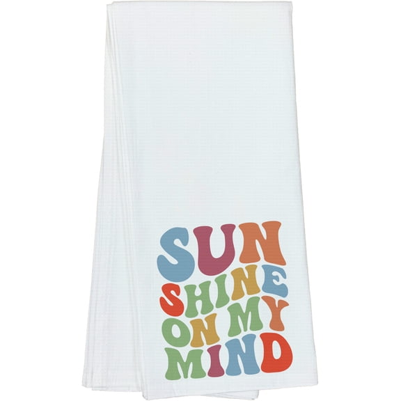 Sunshine on My Mind, Summer Themed Quote, Groovy Retro Wavy Text Merch Gift, Dish Towel, 16 x 25 IN