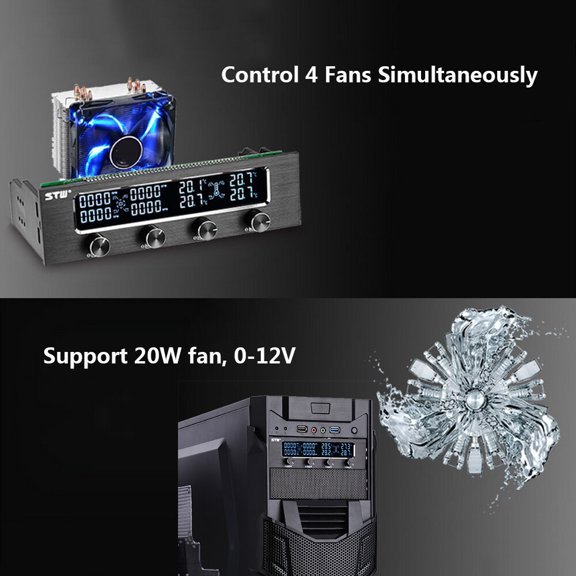 Sunshine-tipway STW Multi-Function PC CPU 4 Channel Fan Controller 5.25 inches / 13.3 cm Drive Bay Speed Control Adjuster LCD Cooling Front Panel