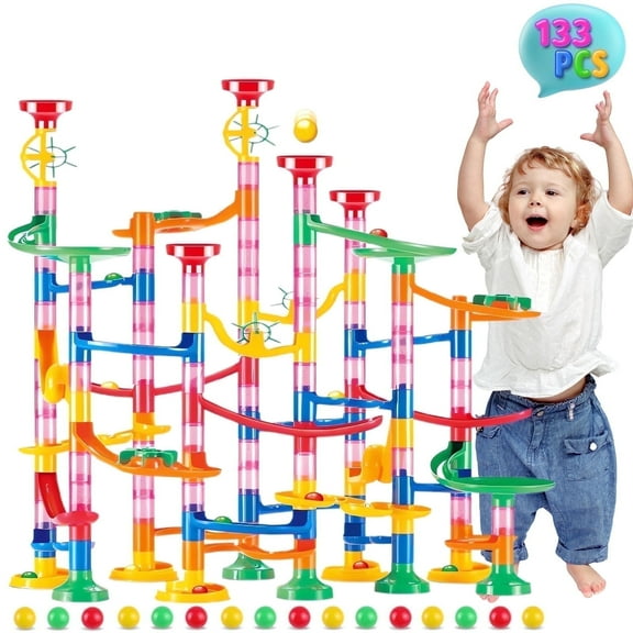 SunshineFace 133PCS Marble Run Race Coaster Set, Marble Run Railway Toys Construction Toys Building Blocks Set Marble Run Race Coaster Maze Toys for Kids,Gift for Boys Girls