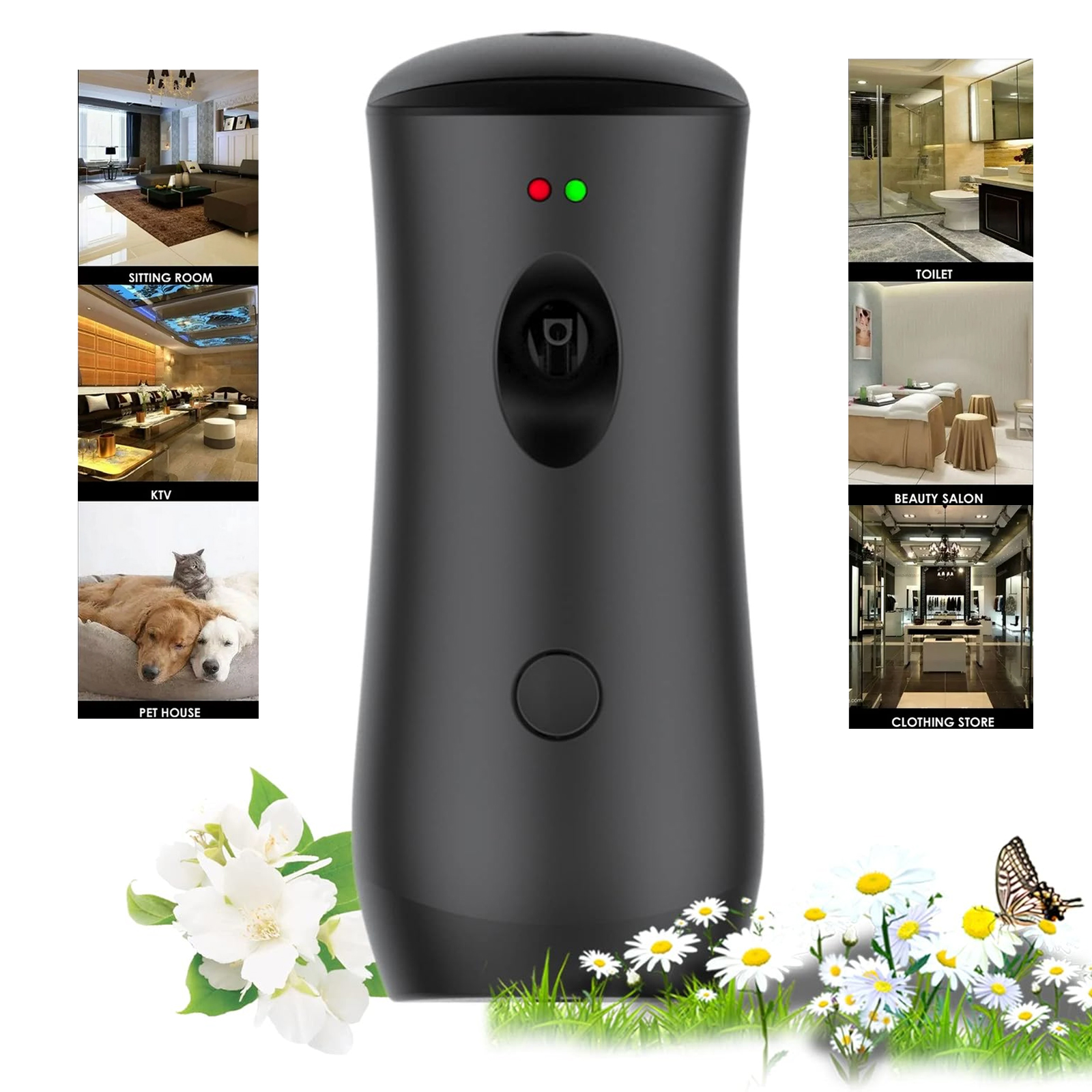 SunshineFace Automatic Air Freshener Spray Dispenser Wall Mount/Free Standing ABS Air Fresheners for Home, Air Fresheners Automatic Spray for Bathroom, Hotel, Office, Commercial Place(Black)