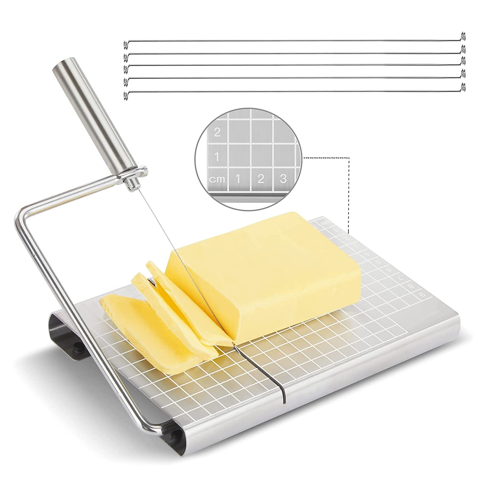 SunshineFace Cheese Slicer for Block Cheese, Adjustable Cheese Cutter Board with 5 Replacement