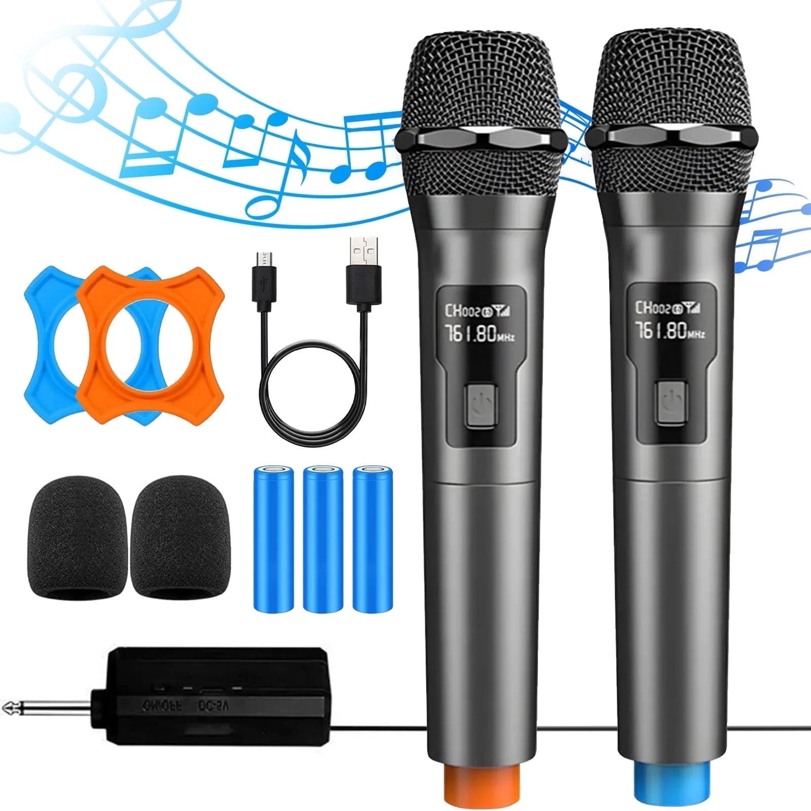 Wireless Microphone,Dual Handheld Dynamic MicrophoneRechargeable Wireless Dual UHF Microphone,PA System,262ft for Karaoke Singing, Wedding, DJ, Party, Speech, Church, Class Use
