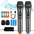 thumbnail image 1 of Wireless Microphone,Dual Handheld Dynamic Microphone，Rechargeable Wireless Dual UHF Microphone,PA System,262ft for Karaoke Singing, Wedding, DJ, Party, Speech, Church, Class Use, 1 of 8