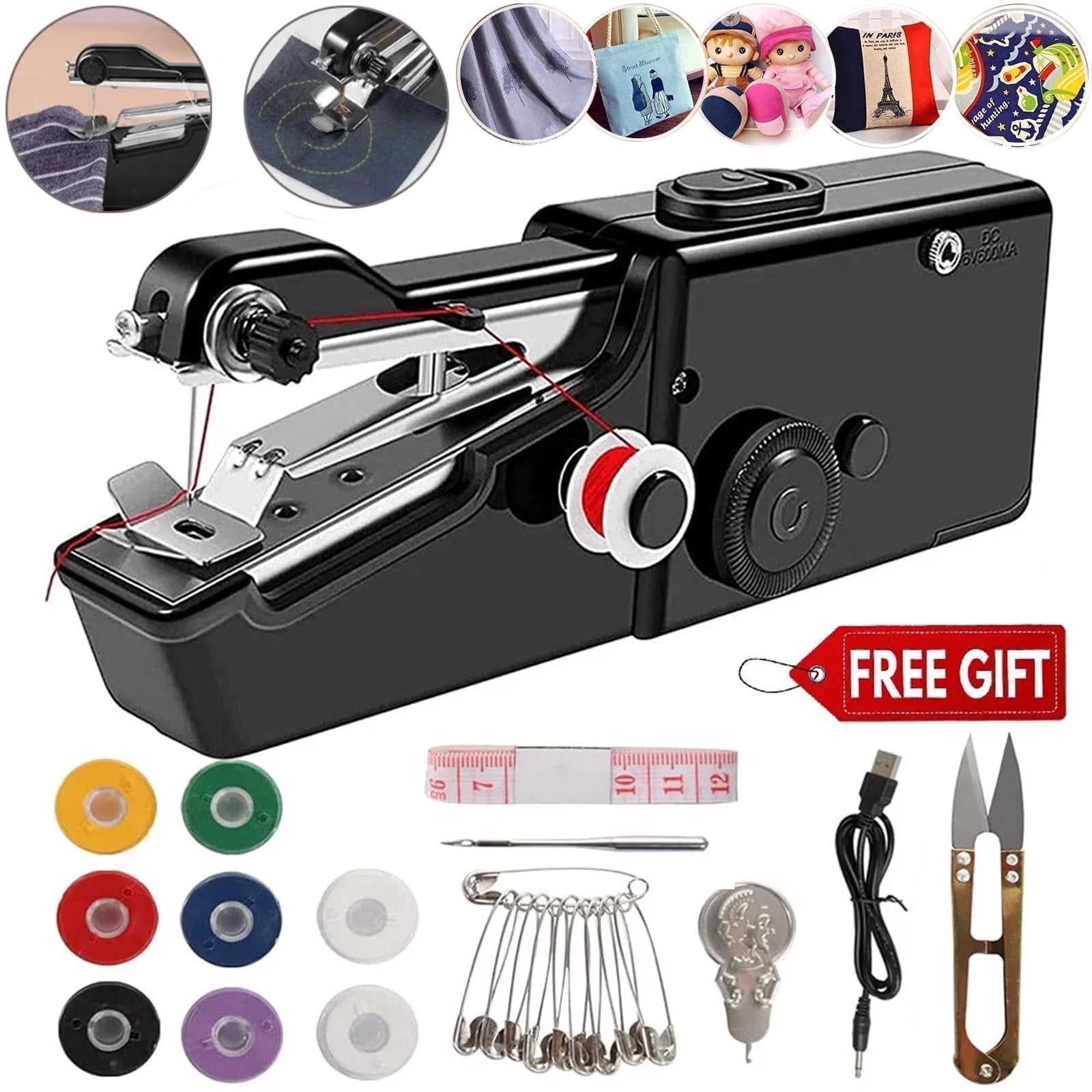 SunshineFace Handheld Sewing Machine, Cordless Mini Portable Sewing Machine, USB Battery Electric Quick Handy Stitch Fabric Clothing Kids Cloth Pet Clothes DIY, for Beginners Home Travel Use