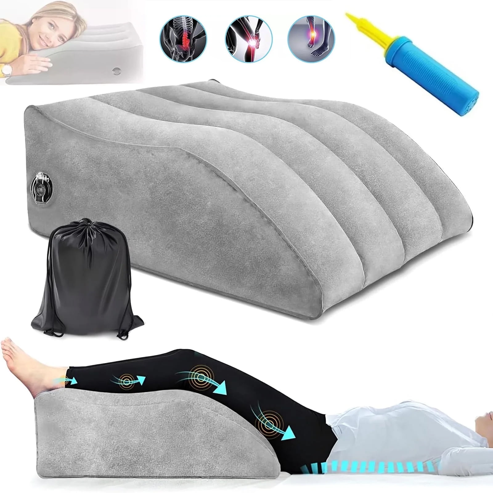 SunshineFace Leg Elevation Pillows, Inflatable Portable Wedge Pillows for Sleeping, Legs Reduce Swelling, Blood Improve Circulation, Back Pain, After Surgery, Foot Lift Rest, Pregnant, Gray