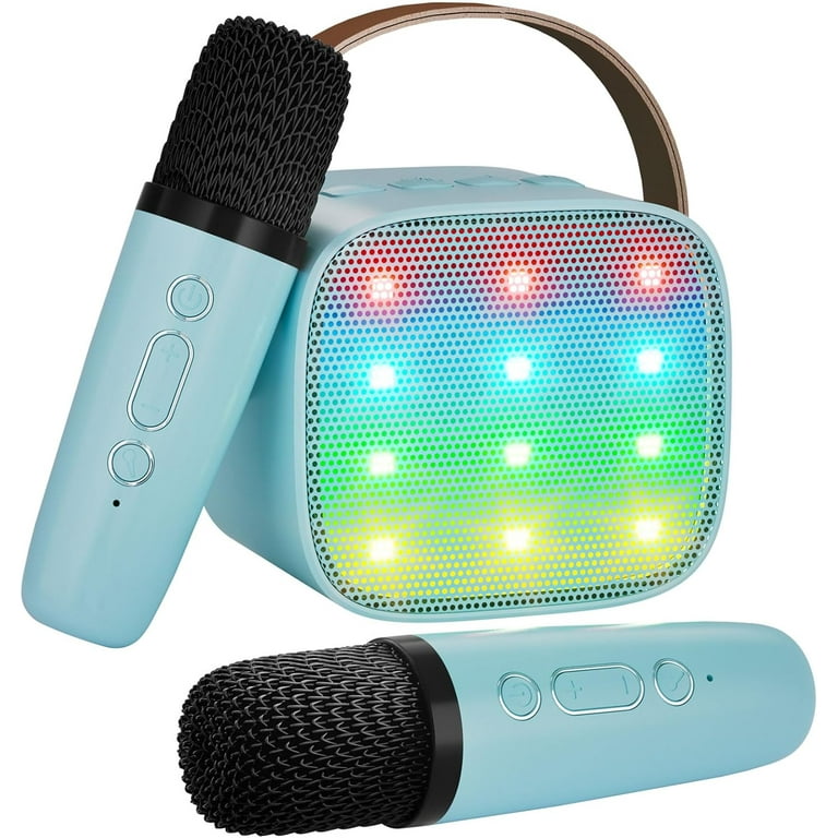 TONOR Mini Karaoke Machine With 2 Wireless Microphones, Portable Bluetooth Speaker For Kids Adults With Microfono Mics And Colorful LED Lights