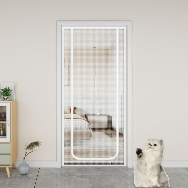 SunshineFace Reinforced Cat Screen Door, Heavy Duty Pets Proof Screen Door with Bilateral Zipper