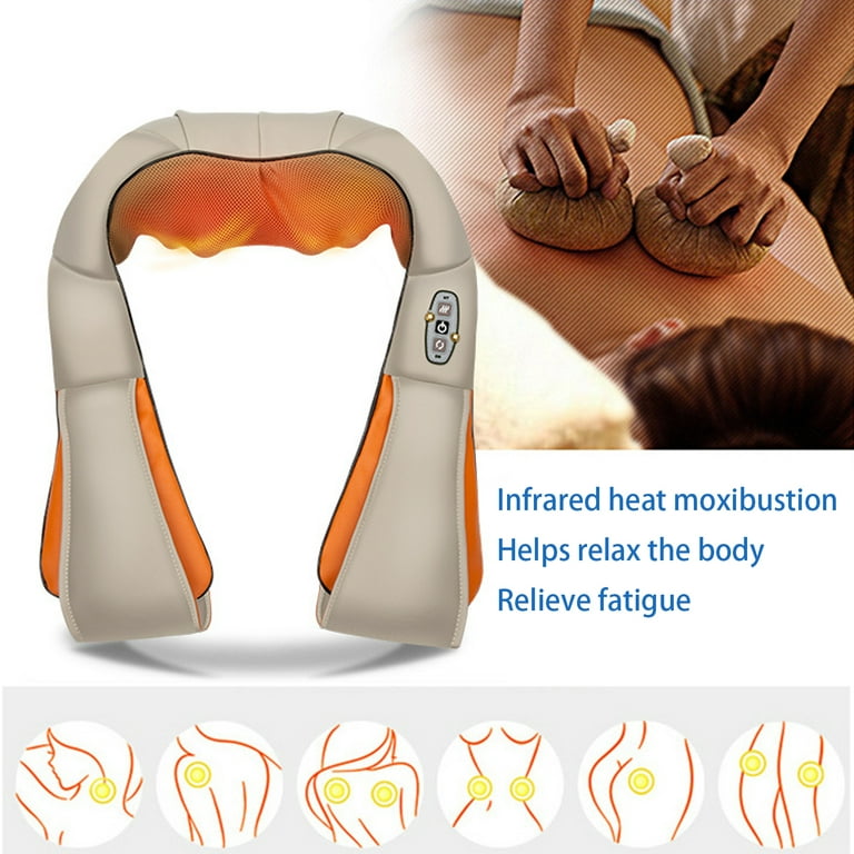 Shiatsu Back Massager - Shiatsu Neck and Shoulder Massager - Foot Massager  - Kneading Massage Pillow with Heat in Beige and Orange 