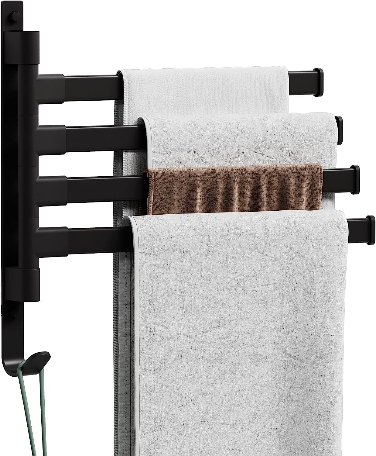 SunshineFace Swivel Towel Rack,Wall Mounted Black Towel Bar with 4Arm