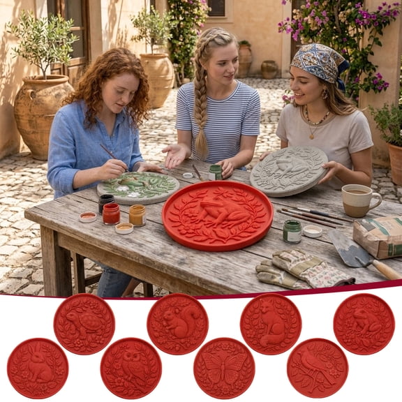 Sunshinehomely 15 Inch Round Stepping Stone Mold, Reusable Concrete Plaster Casting Kit for Garden Walkway, DIY Outdoor Pathway Paver Maker