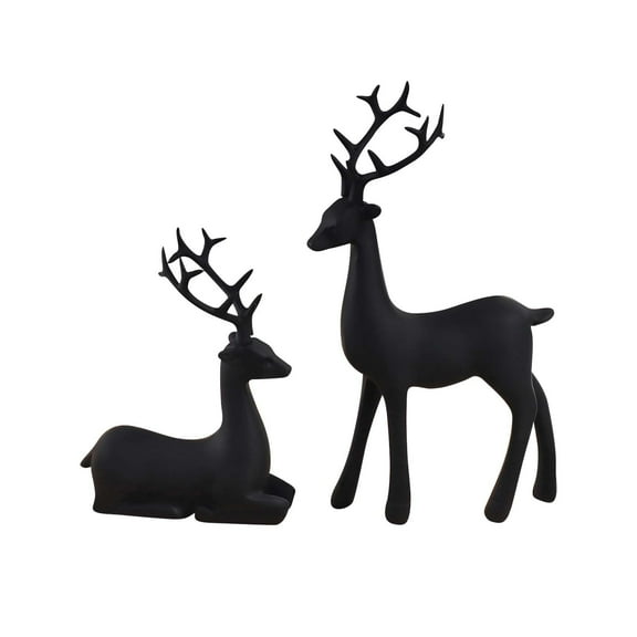 Sunshinehomely 2 Pcs Christmas Reindeer Figurines, Mini Resin Reindeer Figurines, Black Reindeer Christmas Decor, Modern Black Reindeer Decorations for Indoor Living Room Bedroom Office