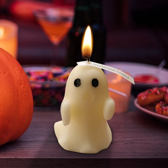 Sunshinehomely 2 Pcs Halloween Ghost Candles Ghost Scented Candles Cute Ghost Decor Candles Candle Tea Lights White Spooky Halloween Decoration Candles for Halloween Party Decorations