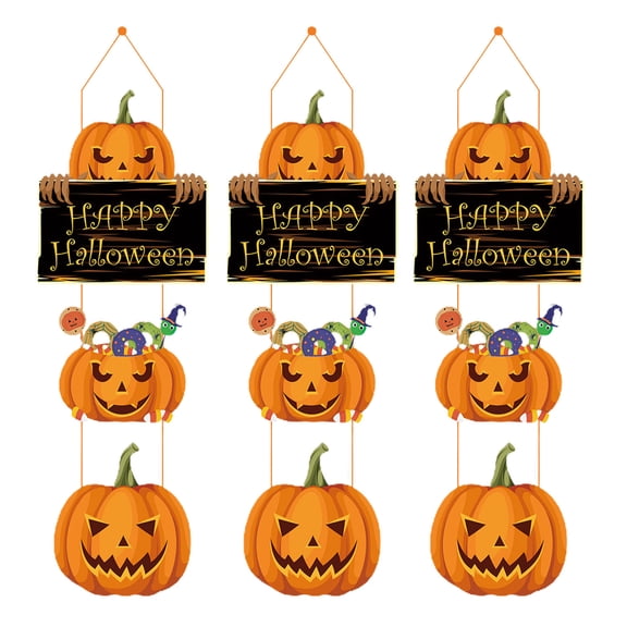 Sunshinehomely 3 Pcs Halloween Hanging Decorations, Halloween Door Hanger, Halloween Pumpkin Ghost Door Hanging Sign, Front Door Halloween Decor, Home Fall Decor for Halloween Party Supplies