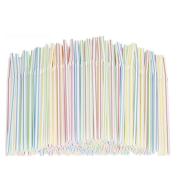 Sunshinehomely 300 Pcs Straws Flexible Plastic Drinking Straws Bendable Disposable Party Long Bendy Straws Striped Assorted Colors
