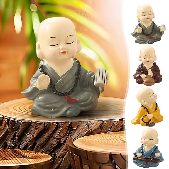 Sunshinehomely 4Pcs Little Monk Figurine Small Monk Figurine Resin Cute Kongfu Monk Statue Car Dashboard Ornaments Home Office Shelf Decor