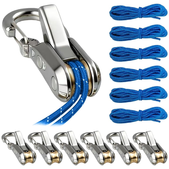 Sunshinehomely 6 Pack Tent Guyline Tensioner Set, Locking Rope Adjusters with Reflective Cords, Heavy Duty Windproof Pulley System for Camping Hiking Backpacking