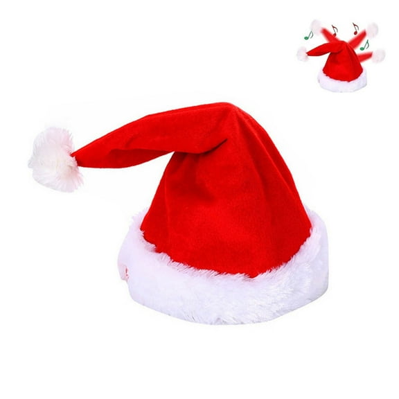 Sunshinehomely Christmas Singing Dancing Hat, Musical Santa Hat, Christmas Hat, Santa Hats for Adults, Classic Red and White Plush Santa Hat for Christmas Party Dress Up