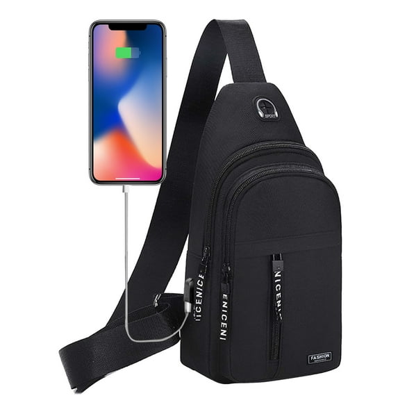 Sunshinehomely Crossbody Sling Bag for Men Women, Waterproof Crossbody Backpack with Earphone Hole and USB Charging Port, Multipurpose Shoulder Chest Bag Daypack for Travel Hiking Camping Cycling
