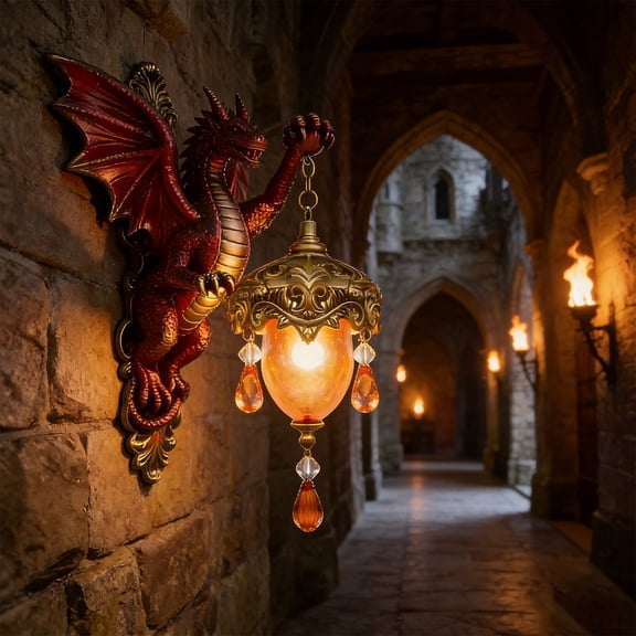 Sunshinehomely Dragon Wall Sconce, 6.7-inch sculpted wall light with detailed dragon styling, medieval wall lantern decor for hallway, study and entertainment room