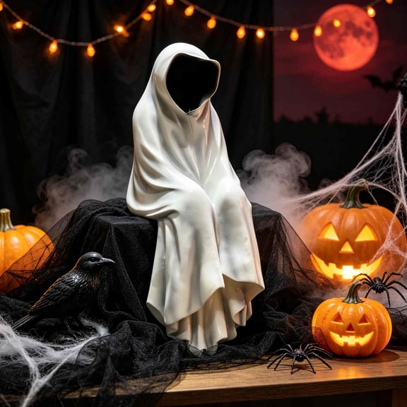 Sunshinehomely Faceless Ghost Statue, Hooded Resin Figurine for Shelf Sitter, Gothic Halloween Tabletop Decor for Mantel Desk, 7.9 Inch