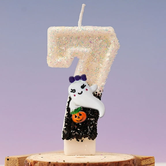 Sunshinehomely Halloween Birthday Number Candles, Cute Ghost Birthday Cake Candles, Birthday Number Candles 0-9 Halloween Birthday Cupcake Toppers for Cake Decoration