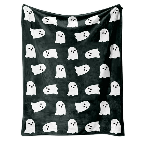 Sunshinehomely Halloween Ghost Blanket, Halloween Blanket with Funny Ghost, Cute Halloween Spooky Black and White Throw Blanket, Lightweight Flannel Blanket Nap Blanket for Couch Sofa Bed