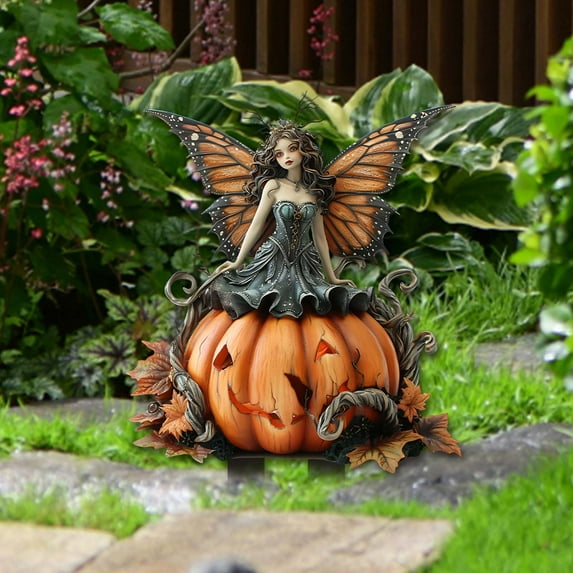 Sunshinehomely Halloween Witch Fairy Pumpkin Signs, Halloween Pumpkin Witch Figurine, Fairy Witch Halloween Decor, Halloween Acrylic Garden Stake Ground Plug Decoration