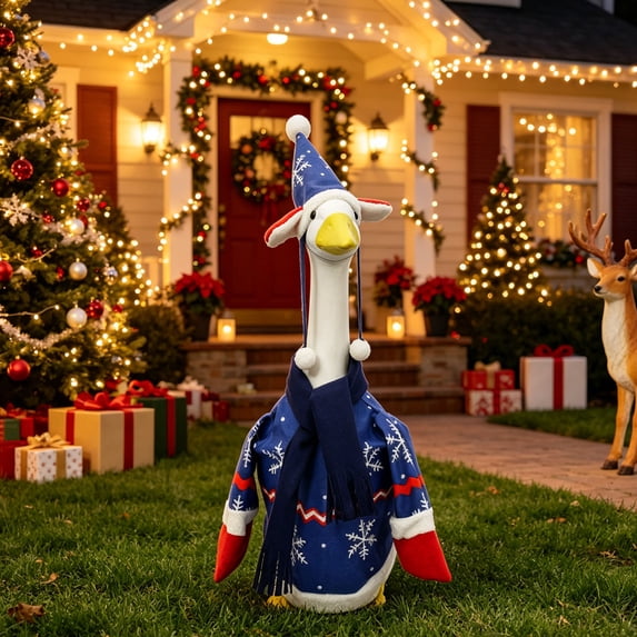 Sunshinehomely Holiday Goose Statue Costume, Festive Polyester Clothing for Decorative Garden Geese, Christmas Goose Dress Up Decor for Yard Accents, Patios and Entryways