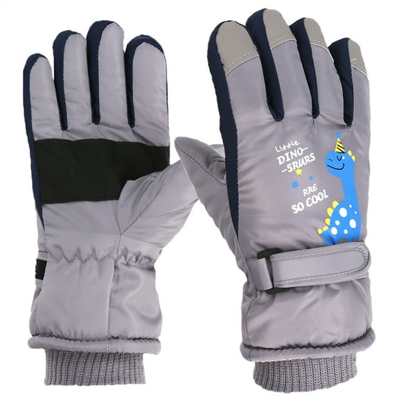 Sunshinehomely Kids Snow Gloves Gray Waterproof Windproof Skiing Gloves for Kids Winter Ski Gloves Warm Mittens for Boys and Girls Ages 5-9